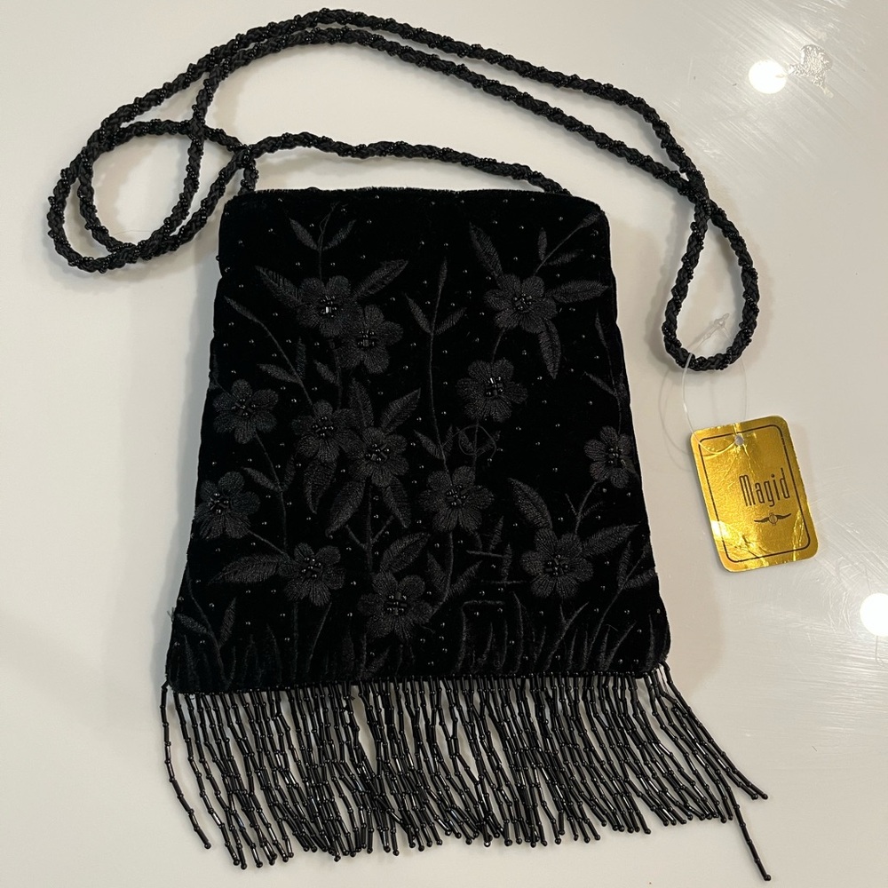 Magid Black Velvet Embroidered Party Bag